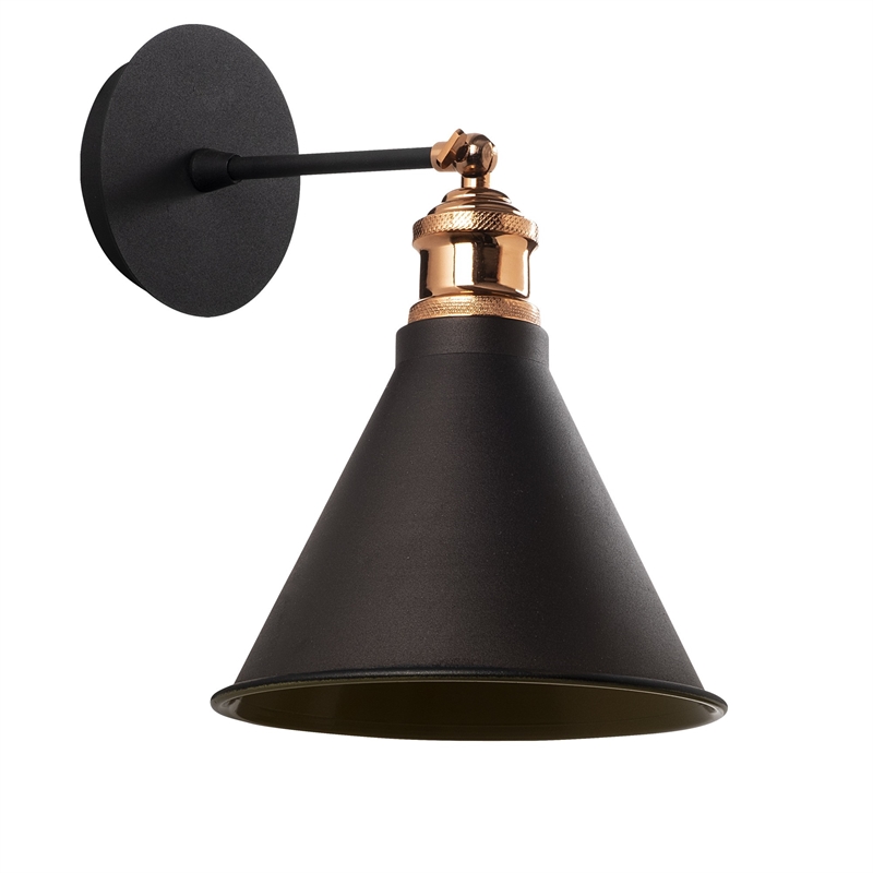 Maklaine Modern Industrial Iron Wall Lamp with E27 Socket in Black
