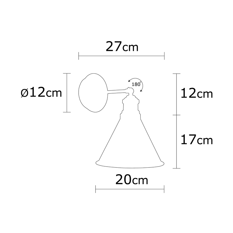 Maklaine Modern Industrial Iron Wall Lamp with E27 Socket in Black