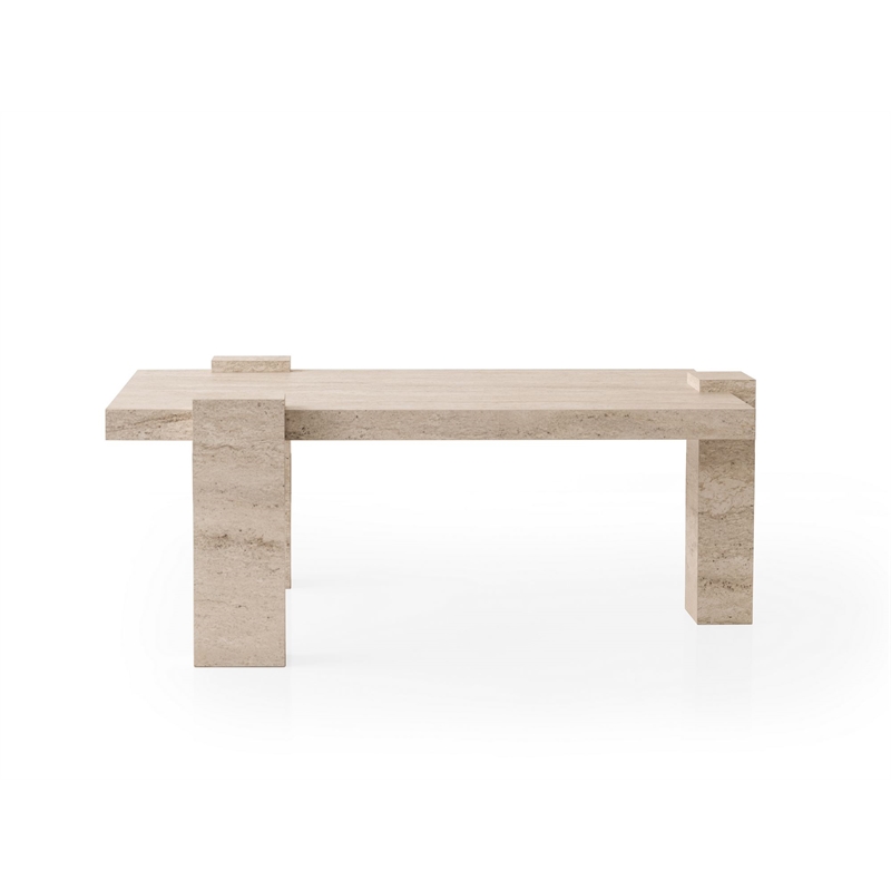 Maklaine Rectangular Coffee Table with Sturdy Build in Travertine