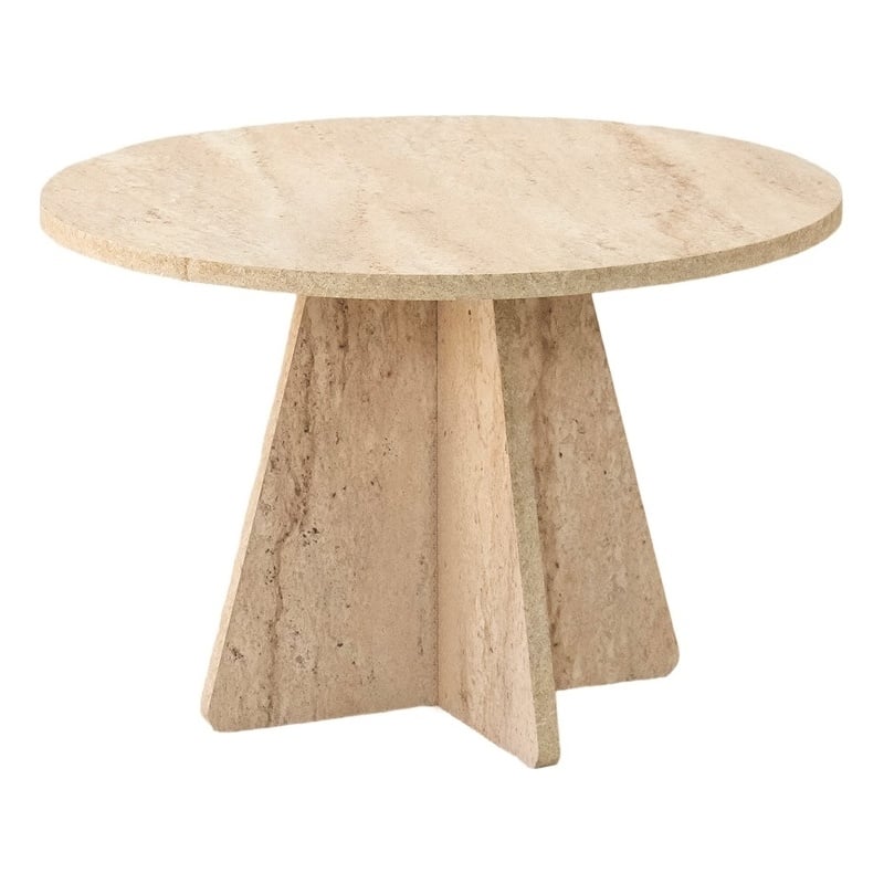 Maklaine Round Modern Coffee Table with Sturdy Build in Travertine
