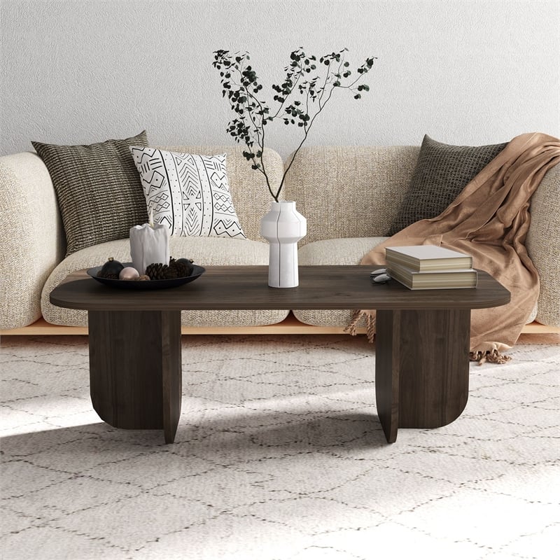 Maklaine Rectangular Coffee Table with Sturdy Build in Walnut