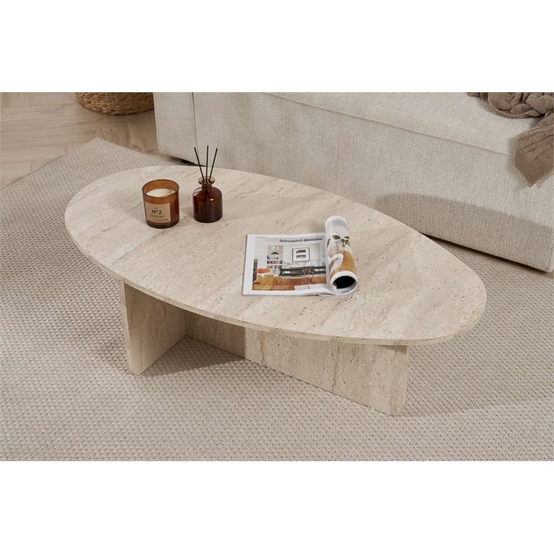 Maklaine Rectangular Coffee Table with Sturdy Build in Travertine