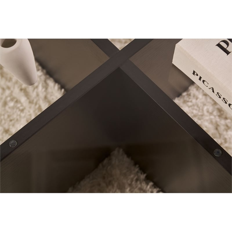 Maklaine Coffee Table with Glass Top in Wood Black and Transparent