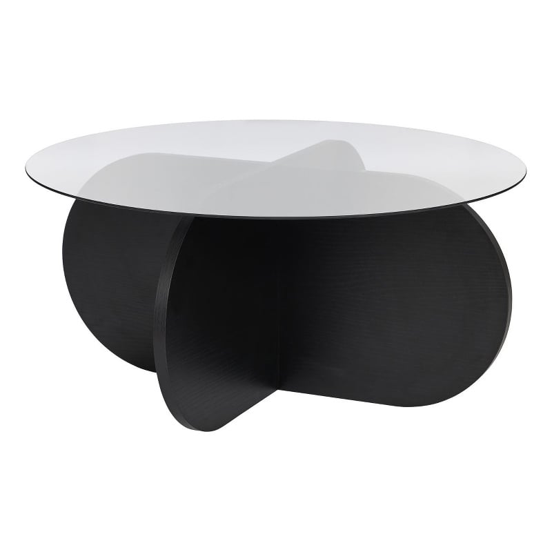 Maklaine Coffee Table with Glass Top in Wood Black and Transparent