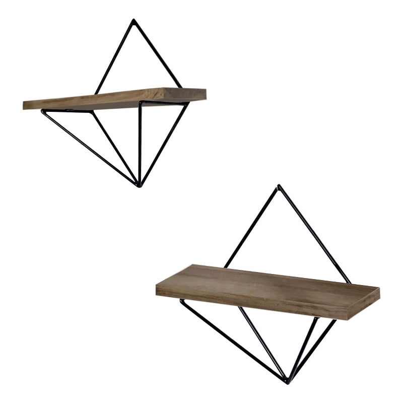 Maklaine Decorative Wooden Wall Shelf Set of 2 in Walnut and Black
