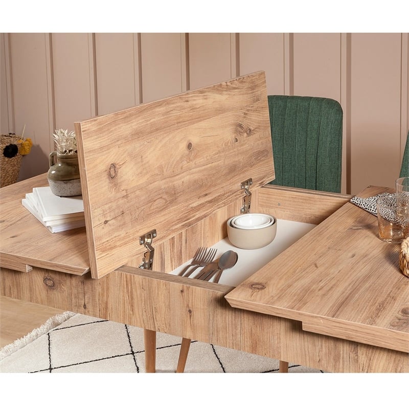 Maklaine Extendable Dining Table with Hornbeam Legs in Atlantic Pine