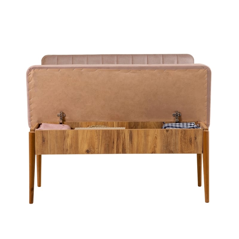 Maklaine Storage Bench with Velvet Seat in Atlantic Pine and Stone