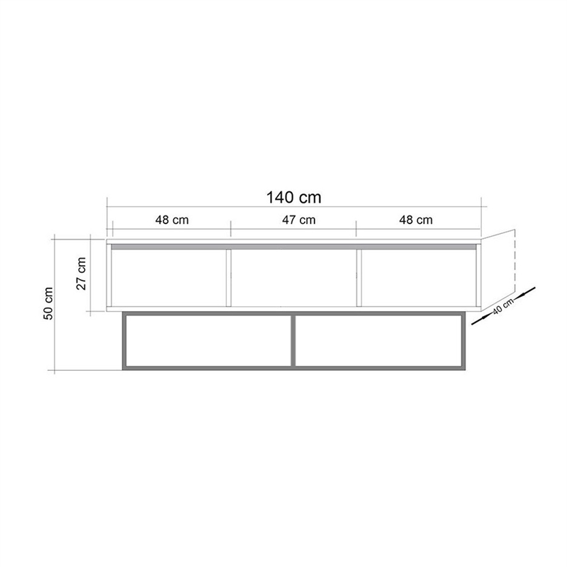 Maklaine TV Stand with Metal Frame and Shelves in Walnut and Black