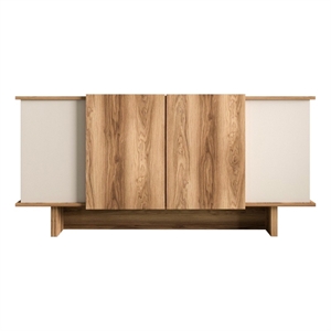 Maklaine Scandinavian Console with Shelves in Sand and Walnut