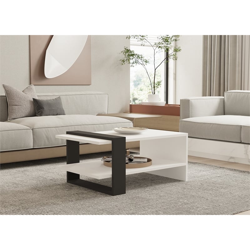 Maklaine 2-Tier Coffee Table with Storage in Anthracite and White