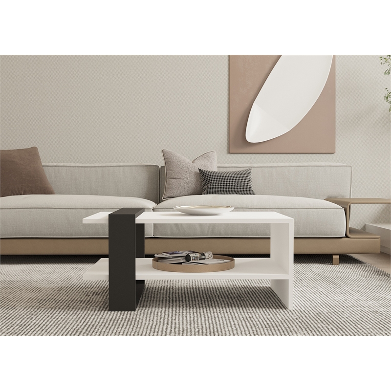 Maklaine 2-Tier Coffee Table with Storage in Anthracite and White