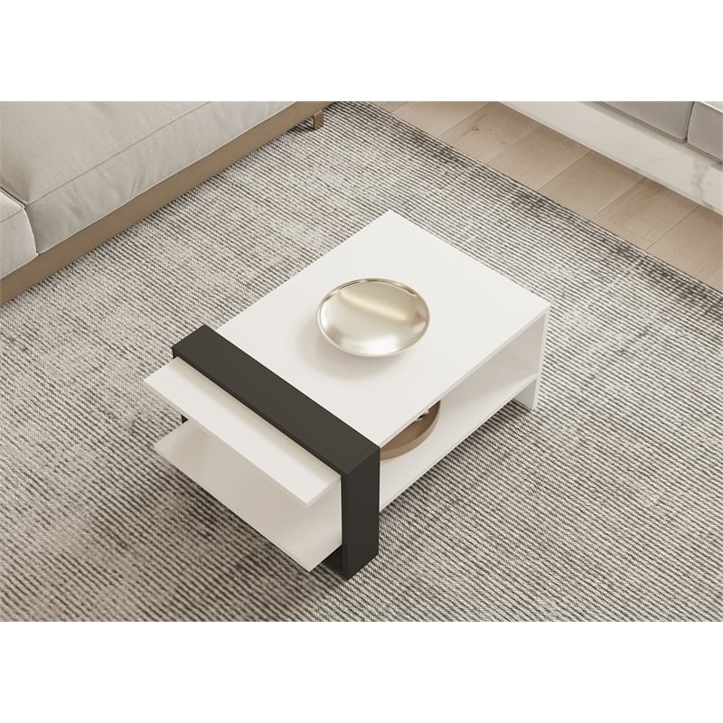 Maklaine 2-Tier Coffee Table with Storage in Anthracite and White