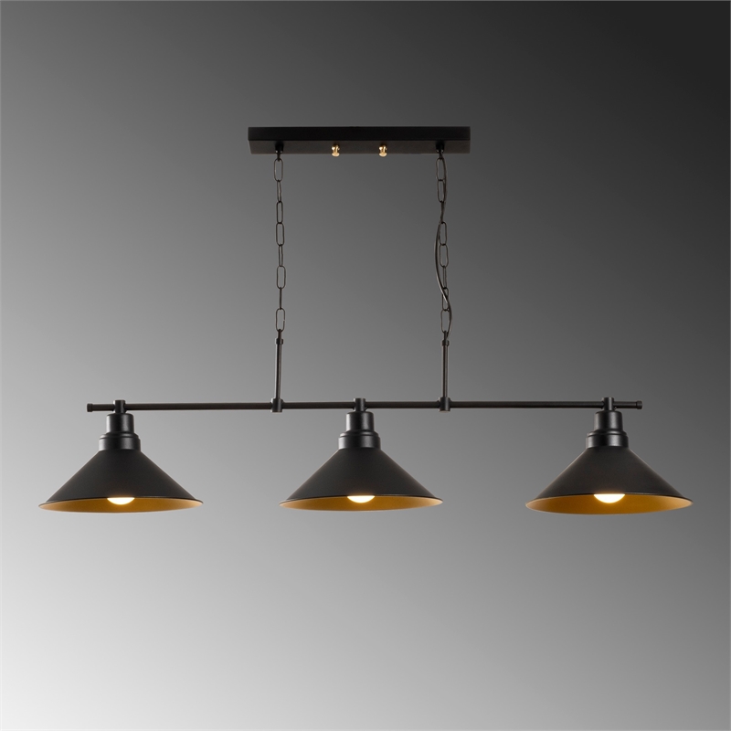 Maklaine Modern Metal Chandelier with 3 E27 Sockets in Black