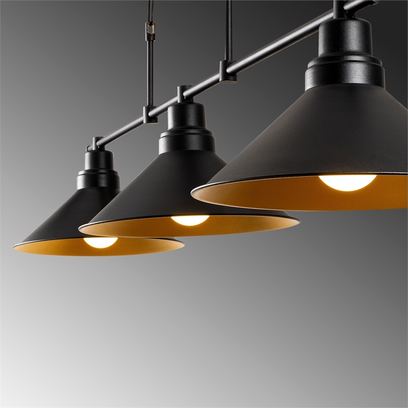 Maklaine Modern Metal Chandelier with 3 E27 Sockets in Black