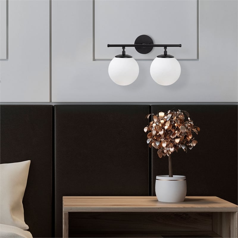 Maklaine Modern Metal Wall Lamp with Glass Cap in Black and Cream