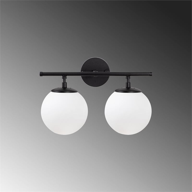 Maklaine Modern Metal Wall Lamp with Glass Cap in Black and Cream
