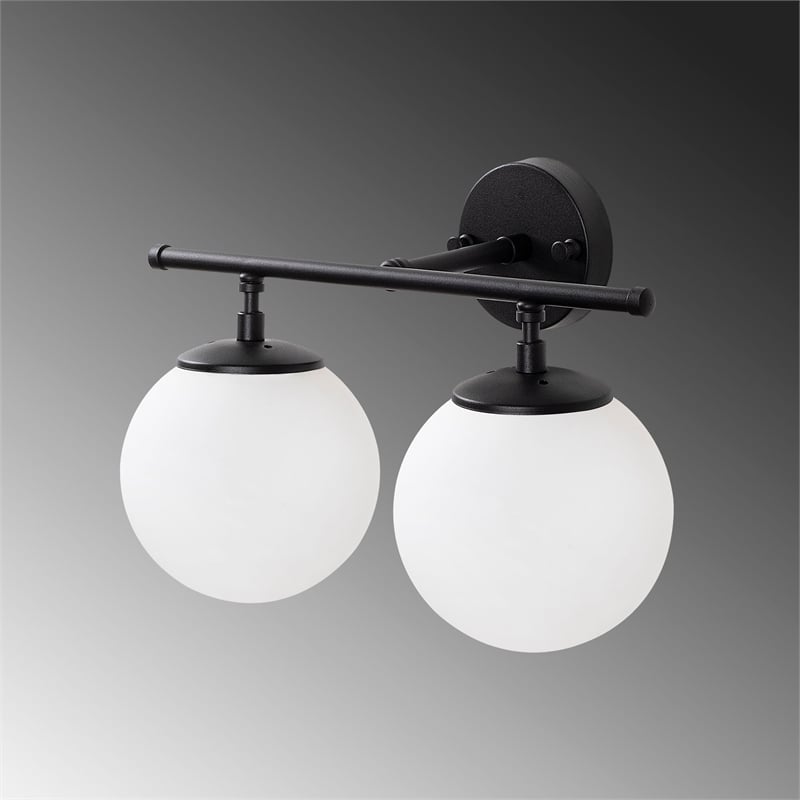 Maklaine Modern Metal Wall Lamp with Glass Cap in Black and Cream