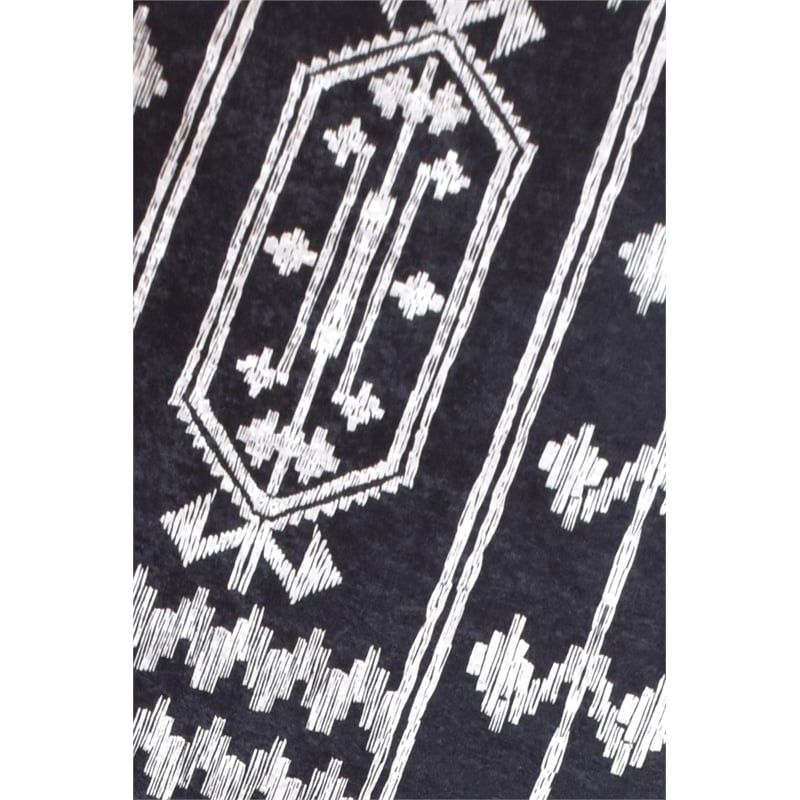 Maklaine Digital Print Hall Carpet 80 x 300 in Black and White