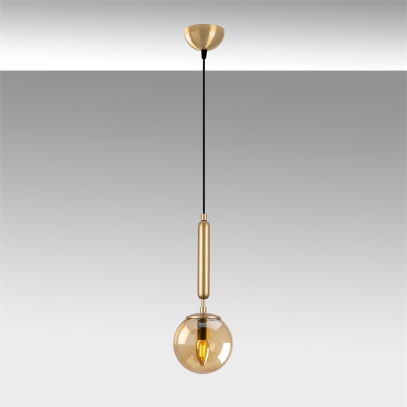 Maklaine Adjustable Metal Chandelier with Glass Cap and E14 in Gold