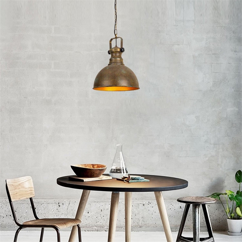Maklaine Adjustable Metal Chandelier with Wooden Cap in Antique Brass