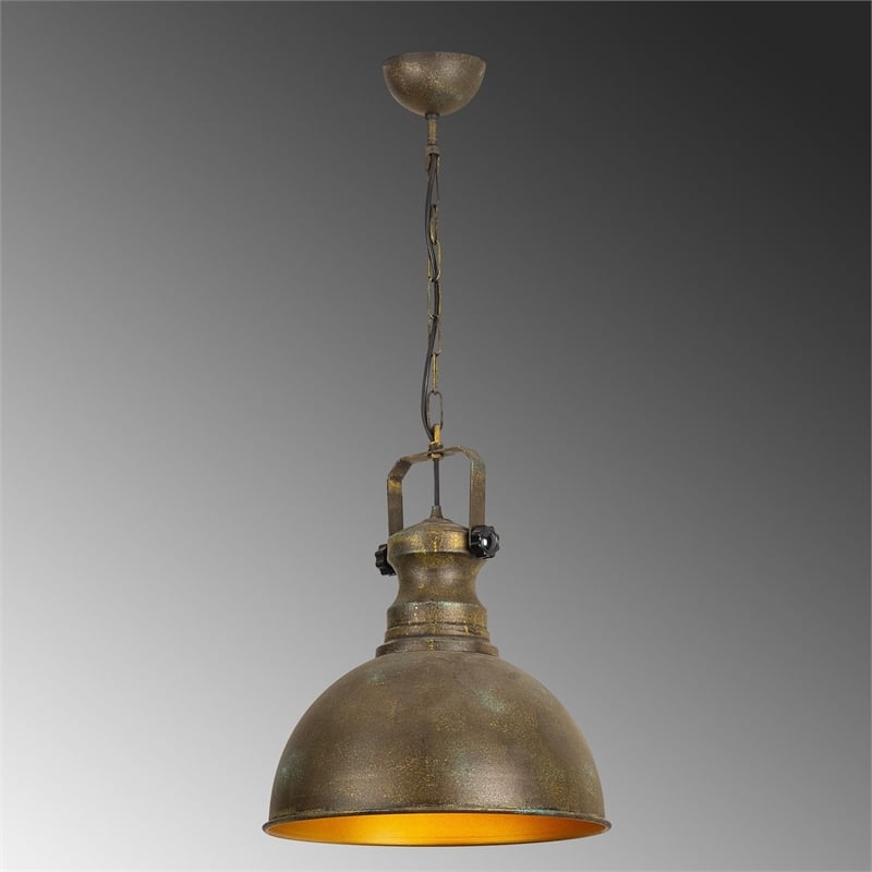 Maklaine Adjustable Metal Chandelier with Wooden Cap in Antique Brass