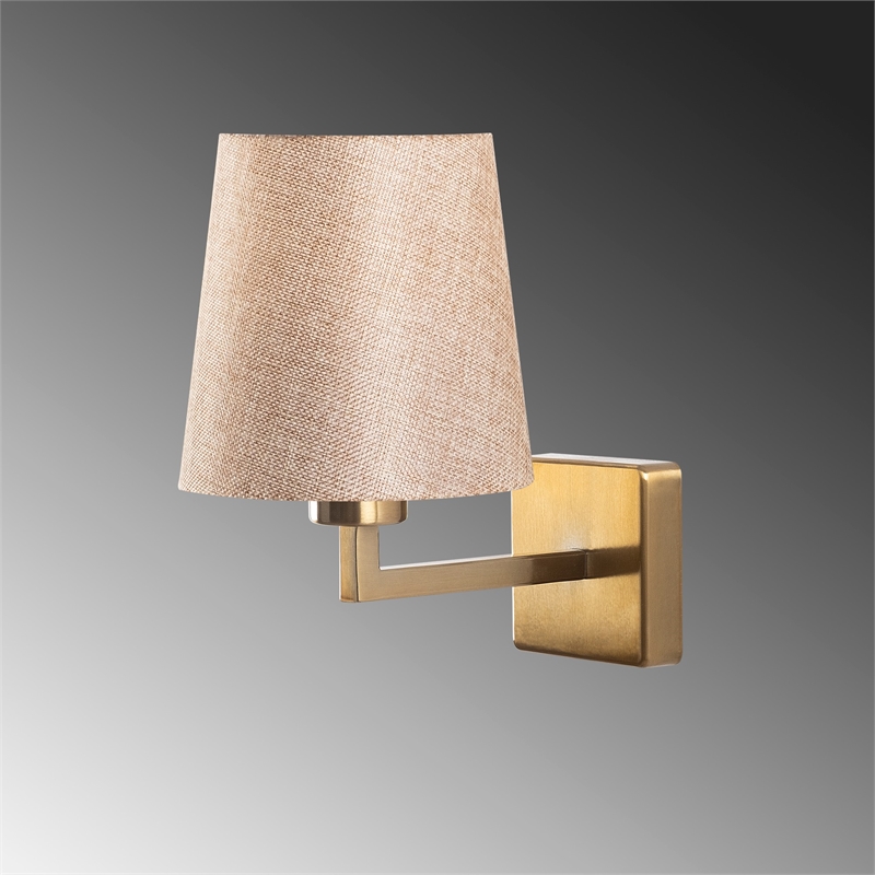 Maklaine Modern Metal Wall Lamp with Fabric Cap in Gold and Cream
