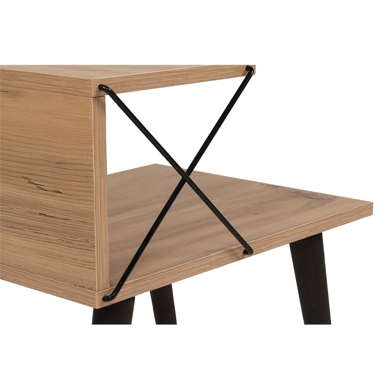Maklaine Modern Nightstand with Shelves and Beech Legs in Pine