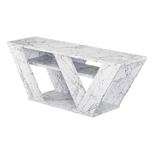 Maklaine Modern TV Stand with Numerous Shelves in Carrara Marble