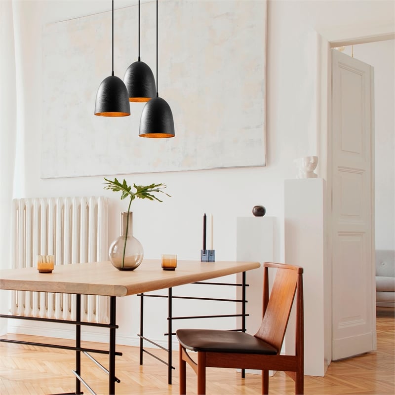 Maklaine Adjustable Metal Chandelier with 3 E27 Sockets in Black