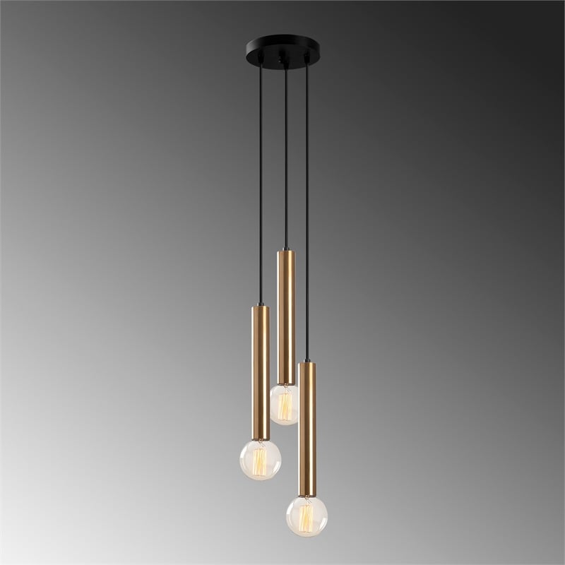 Maklaine Adjustable Vintage Metal Chandelier with 3 E27 in Brass