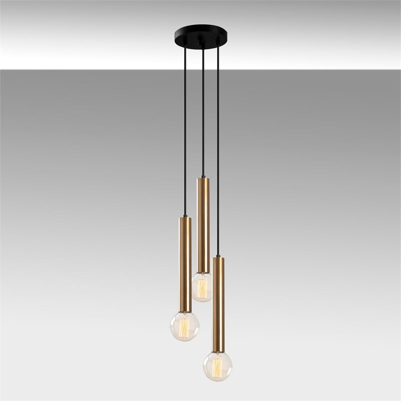 Maklaine Adjustable Vintage Metal Chandelier with 3 E27 in Brass