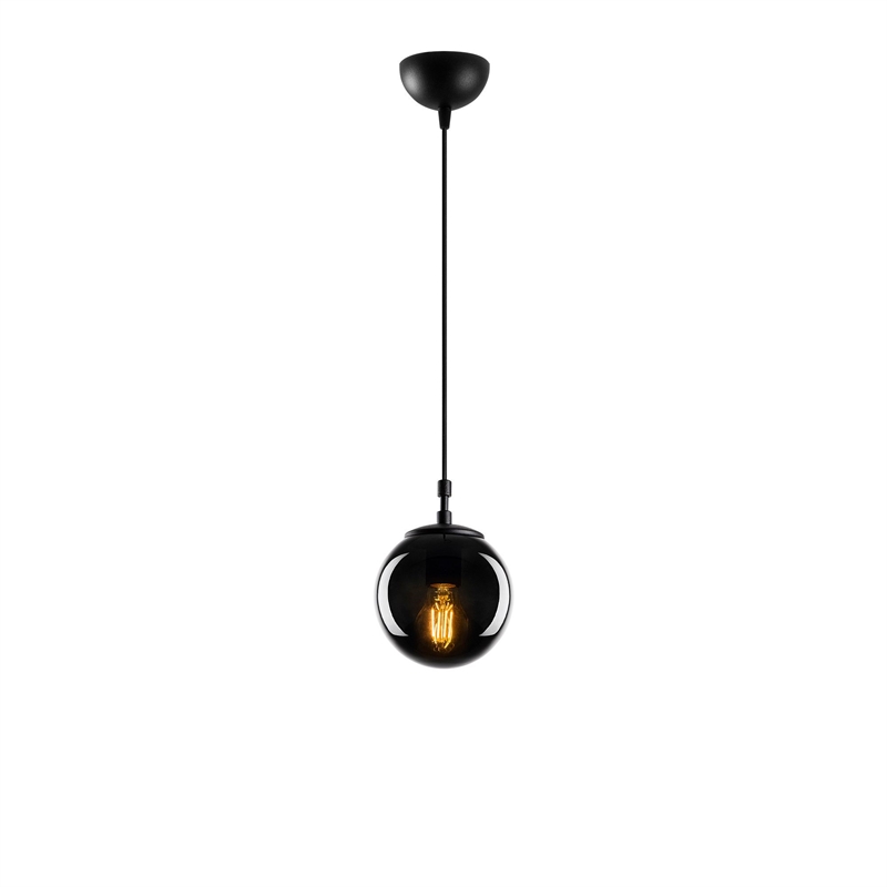 Maklaine Modern Metal Chandelier with Glass Cap in Black and Fume