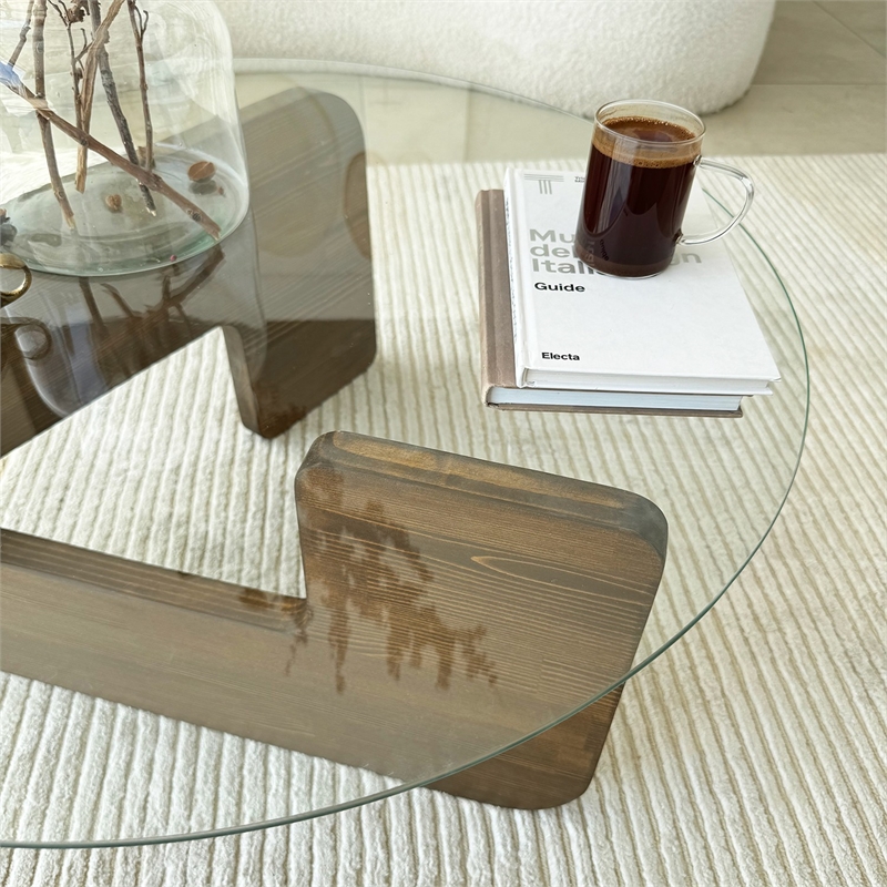 Maklaine Coffee Table with Glass Top in Walnut and Transparent