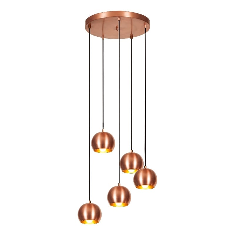 Maklaine Modern Metal Chandelier with 5 E27 Sockets in Copper