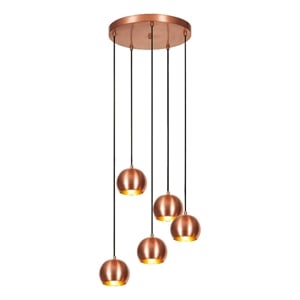 Maklaine Modern Metal Chandelier with 5 E27 Sockets in Copper