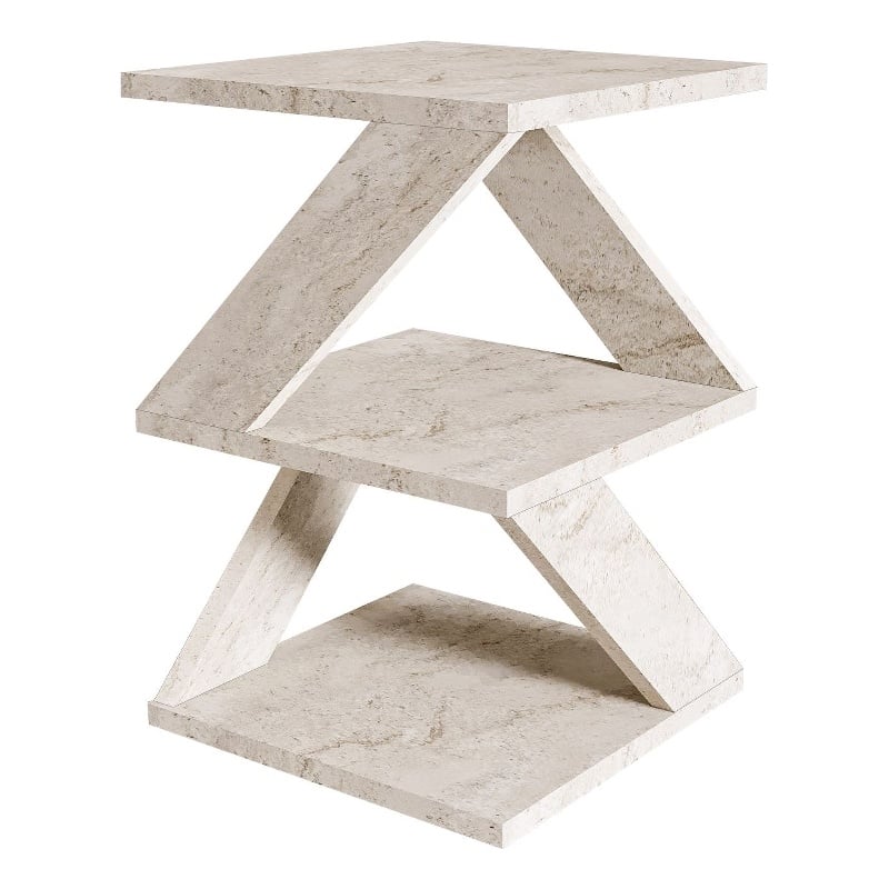 Maklaine Compact Modern Side Table with Shelves in Travertine