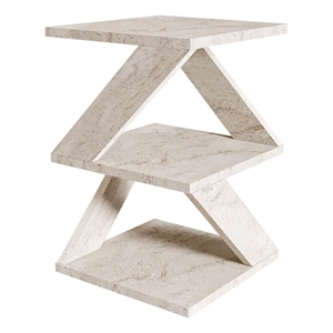 Maklaine Compact Modern Side Table with Shelves in Travertine