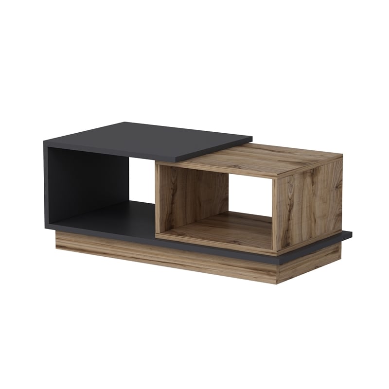 Maklaine Modern Coffee Table with Shelves in Anthracite and Oak