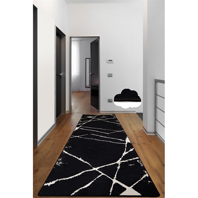 Maklaine Non-Slip Digital Print Carpet 80 x 120 in Black and White