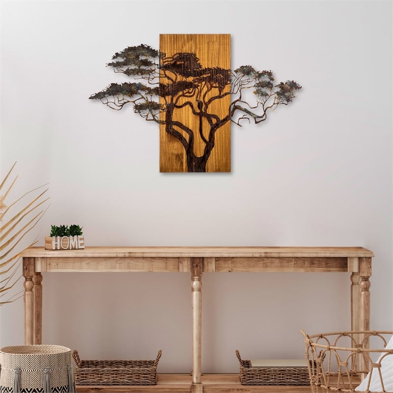 Maklaine Acacia Tree Decorative Wooden Wall Accessory in Multi-Color