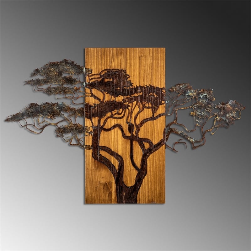 Maklaine Acacia Tree Decorative Wooden Wall Accessory in Multi-Color