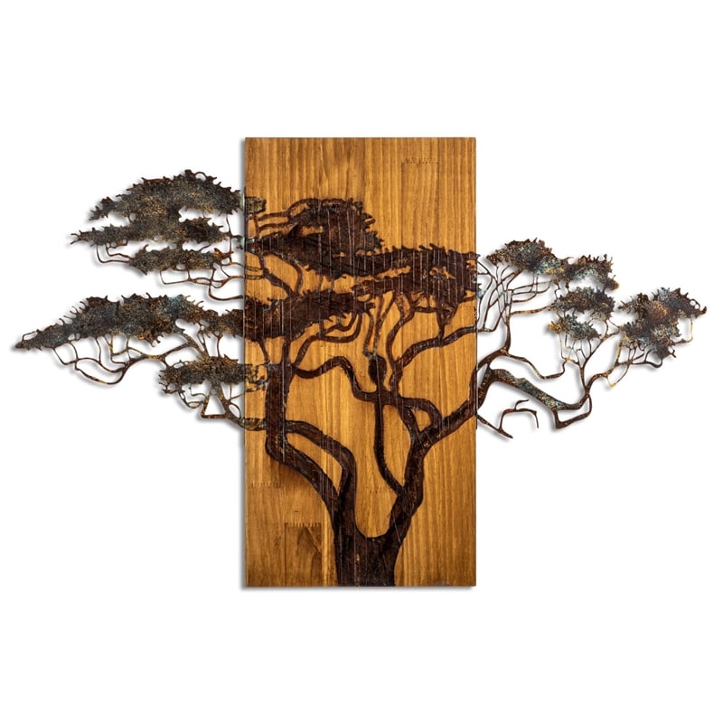 Maklaine Acacia Tree Decorative Wooden Wall Accessory in Multi-Color