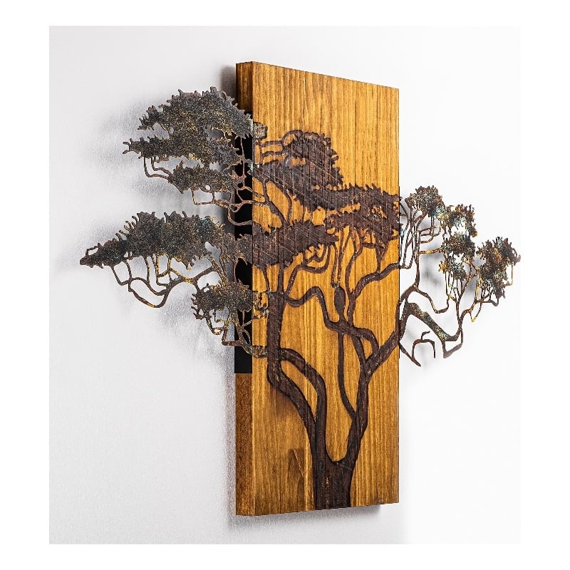 Maklaine Acacia Tree Decorative Wooden Wall Accessory in Multi-Color