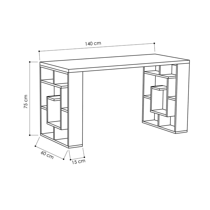 Maklaine Modern Study Desk with Numerous Shelves in White and Oak