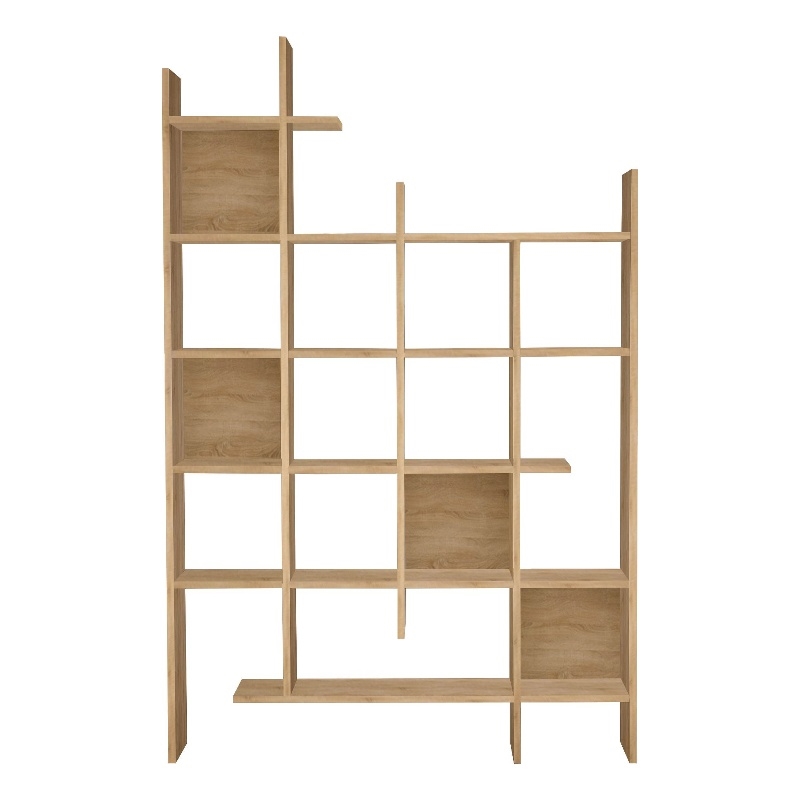 Maklaine Tall Modern Bookshelf with Numerous Open Shelves in Oak