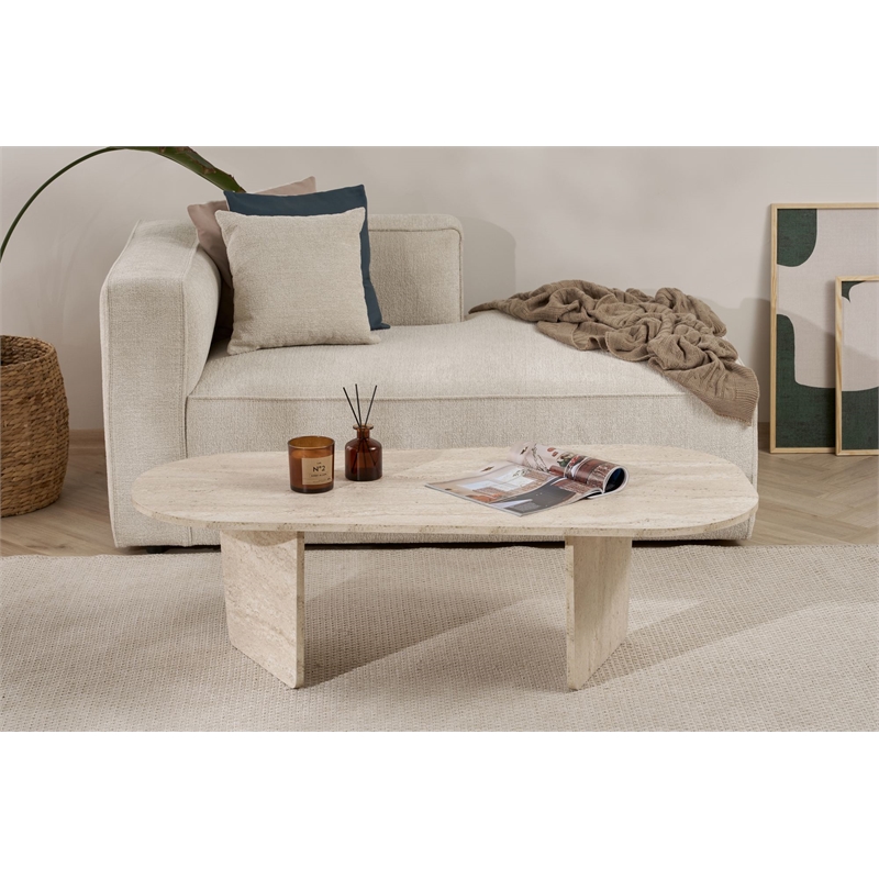 Maklaine Rectangular Coffee Table with Sturdy Build in Travertine
