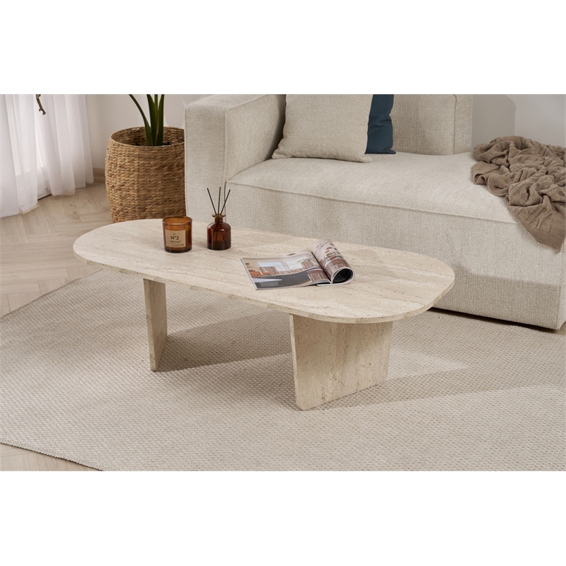 Maklaine Rectangular Coffee Table with Sturdy Build in Travertine