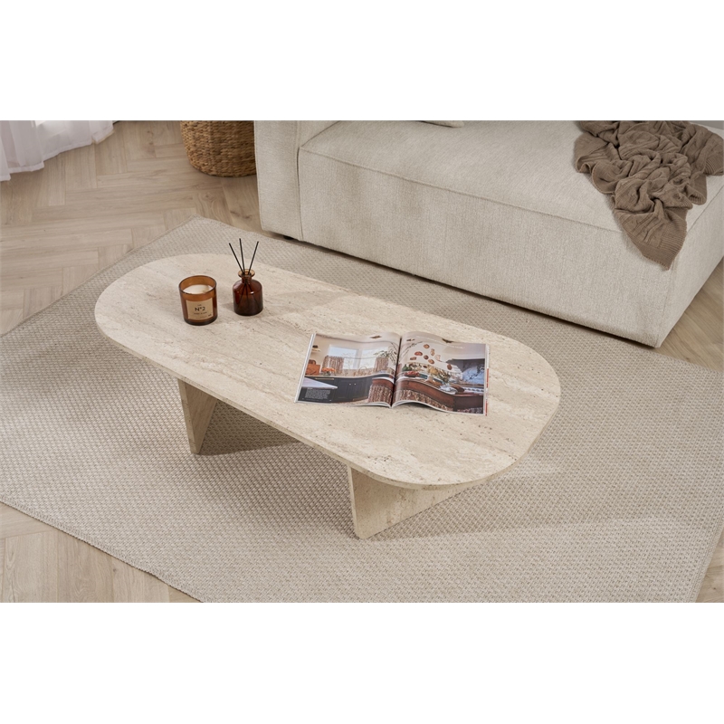 Maklaine Rectangular Coffee Table with Sturdy Build in Travertine