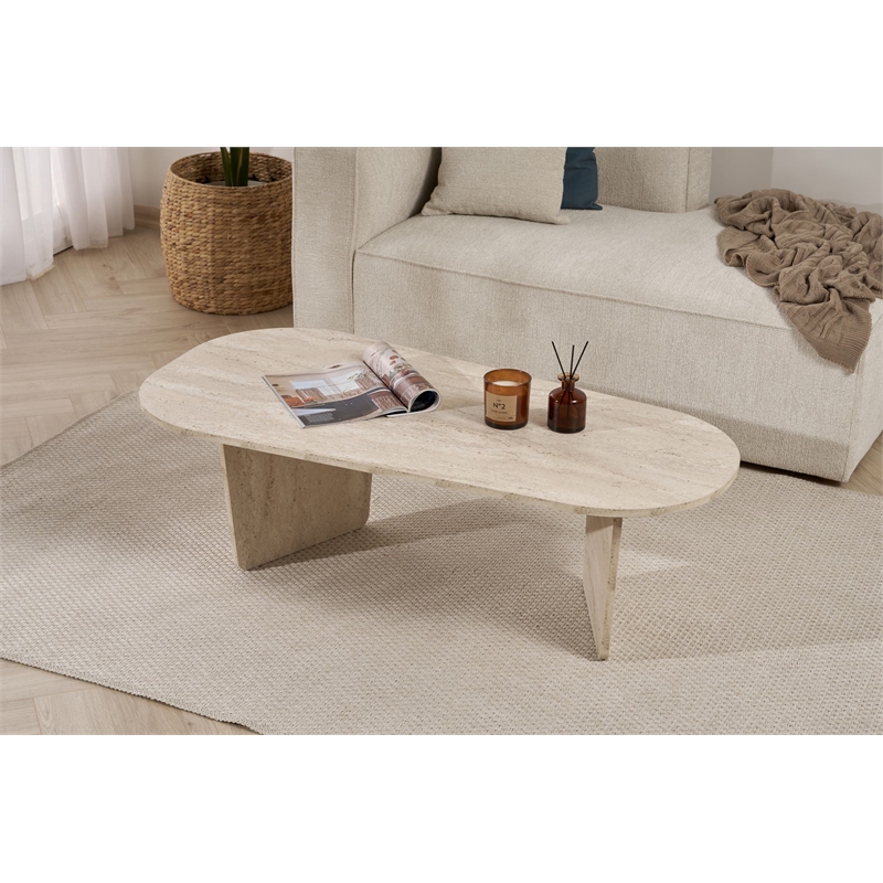 Maklaine Rectangular Coffee Table with Sturdy Build in Travertine