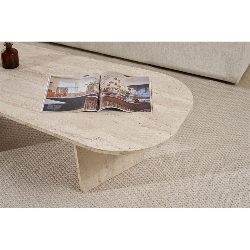 Maklaine Rectangular Coffee Table with Sturdy Build in Travertine